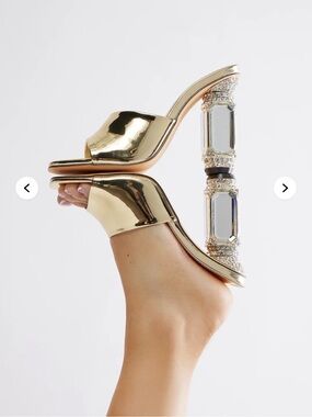 Gorgeous Gold Cocktail Gem-Accent Open-Toe Heels